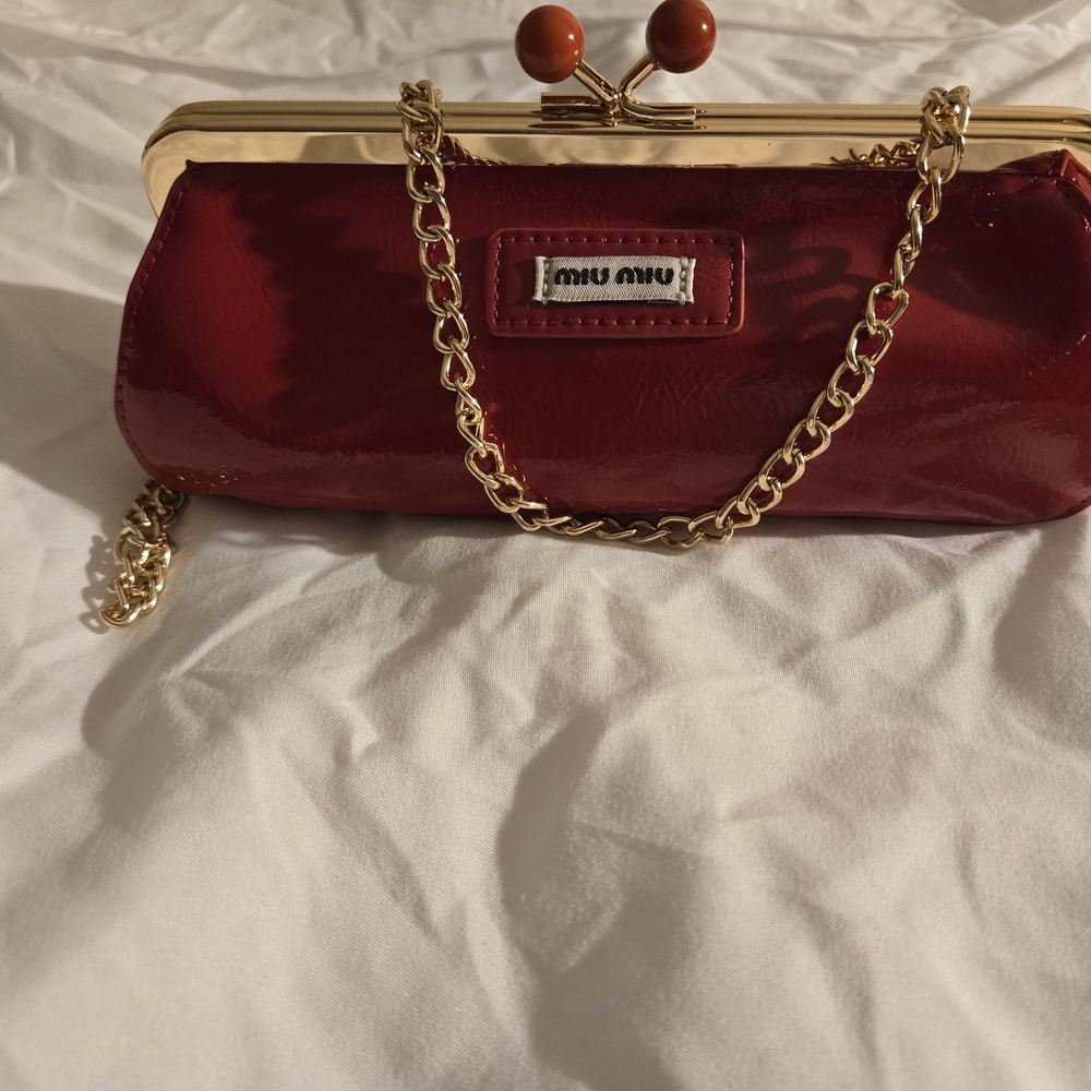 Miu Miu Red and Gold Clutch with Gold Chain